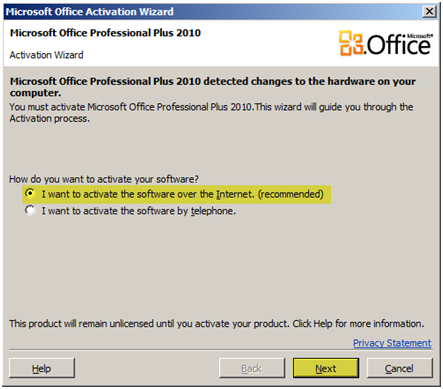 microsoft office activation wizard 2010 disable