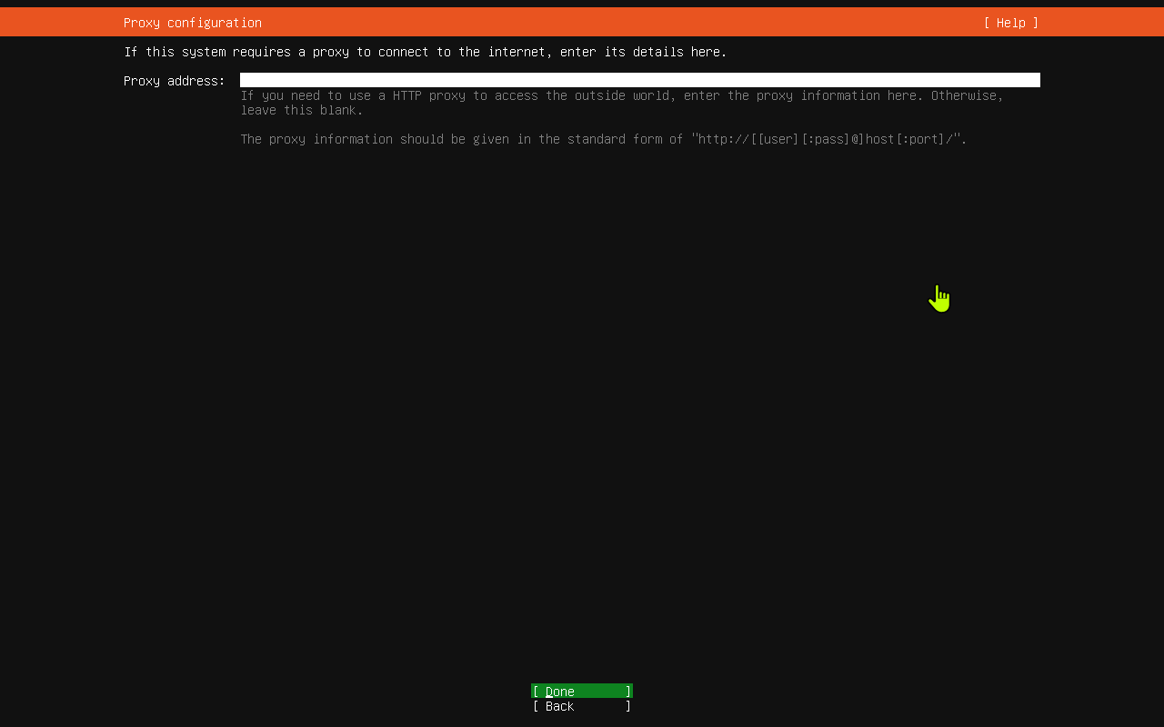 Ubuntu proxy configuration screen