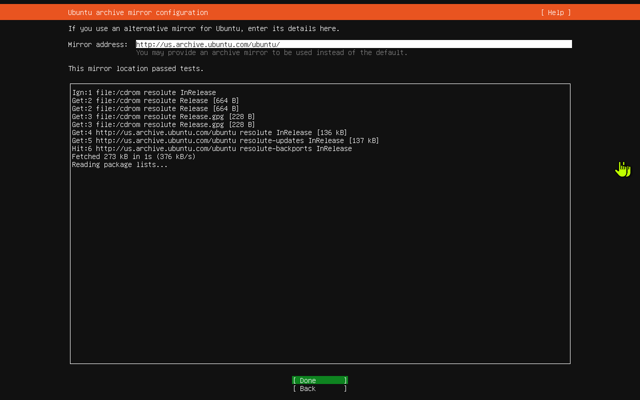 Ubuntu archive mirror configuration screen