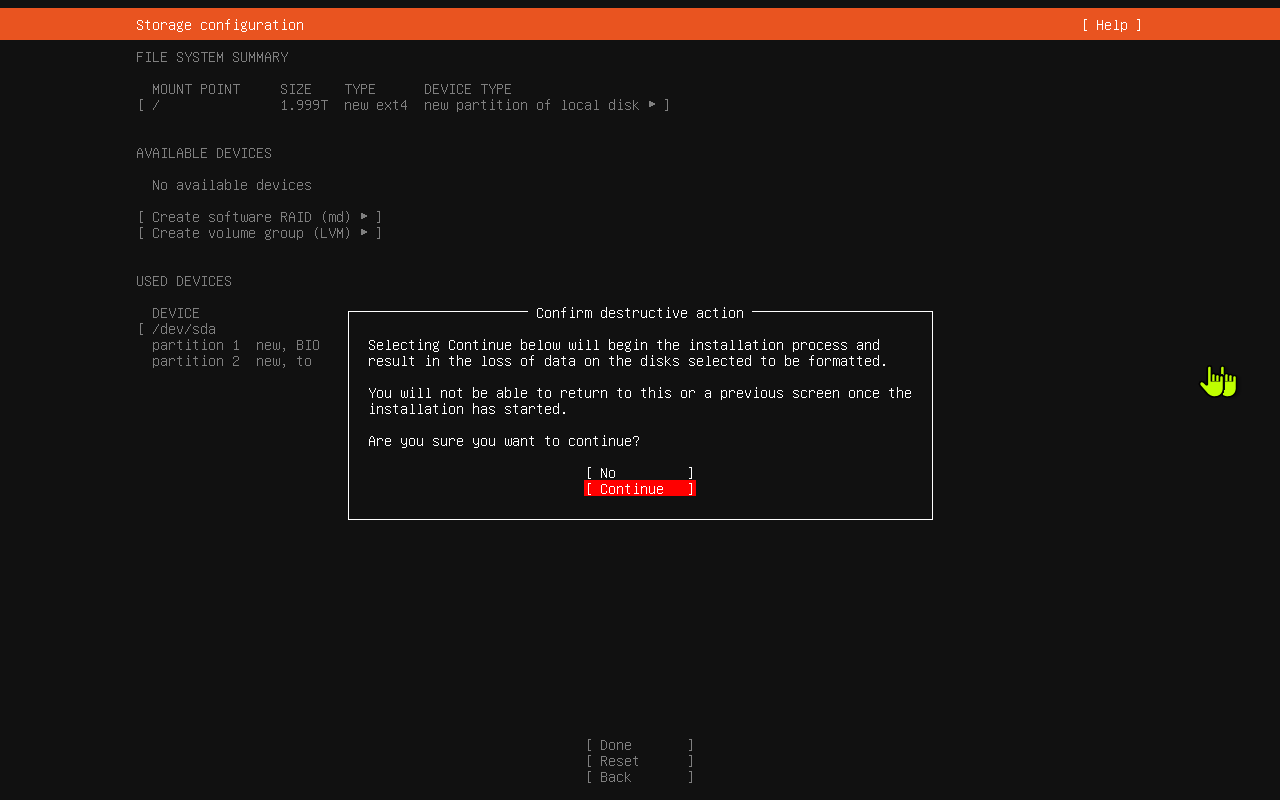 Ubuntu destructive action confirmation screen