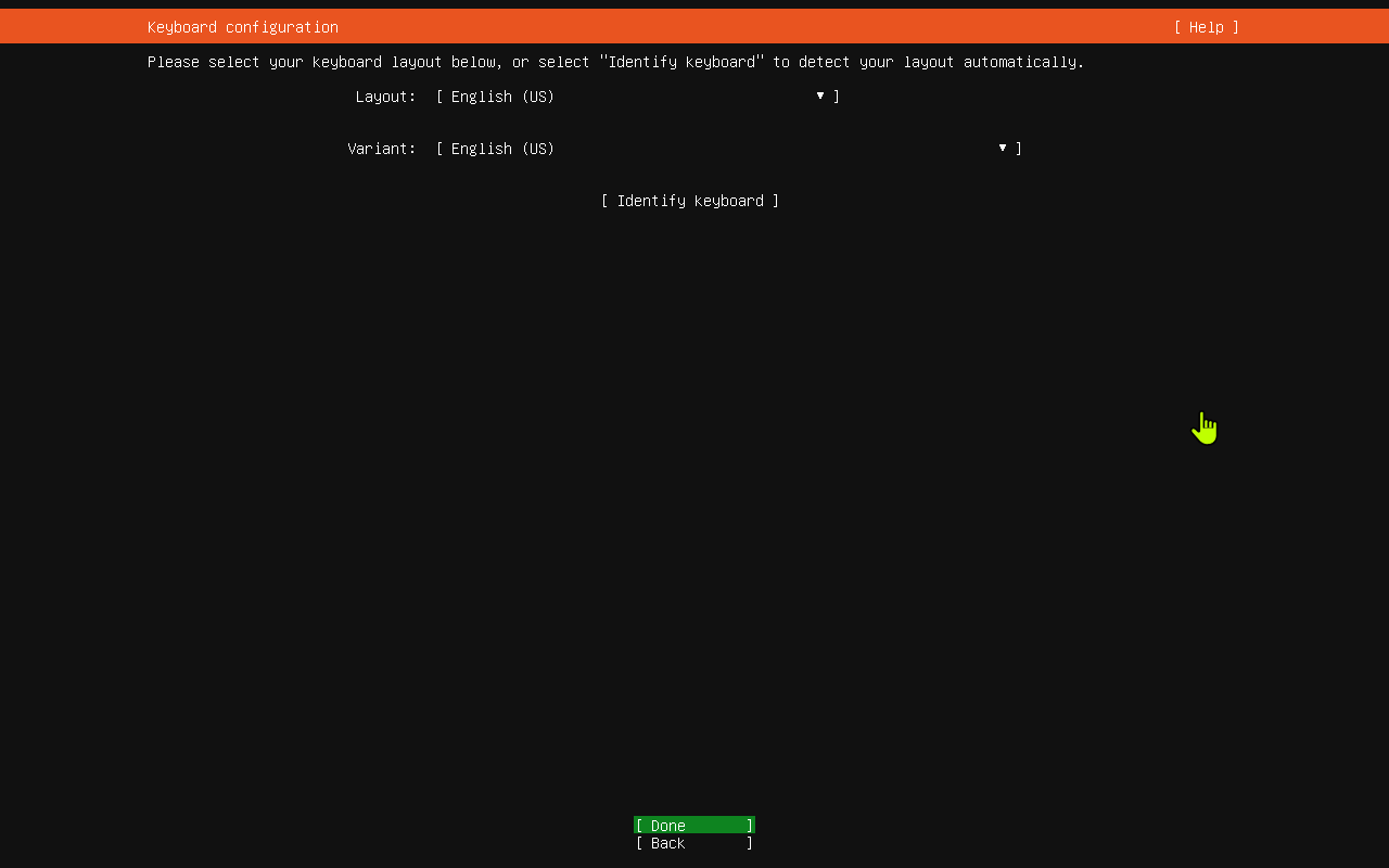 Ubuntu keyboard configuration screen