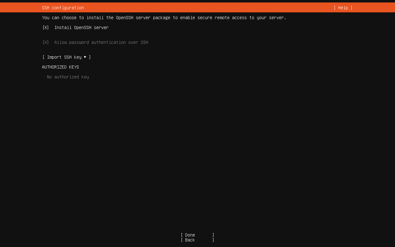 Ubuntu SSH configuration with OpenSSH selected