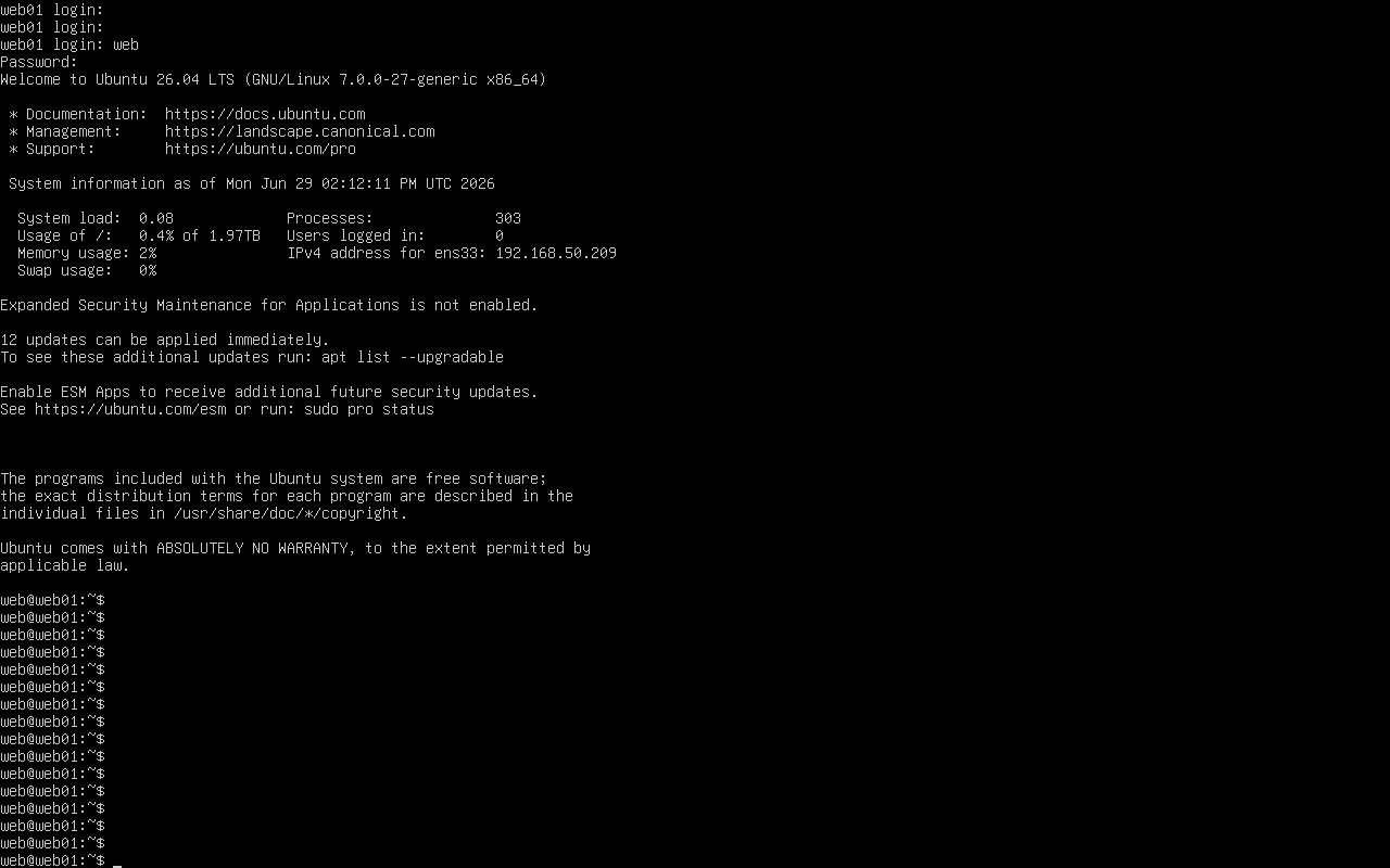 Ubuntu Server login screen after installation