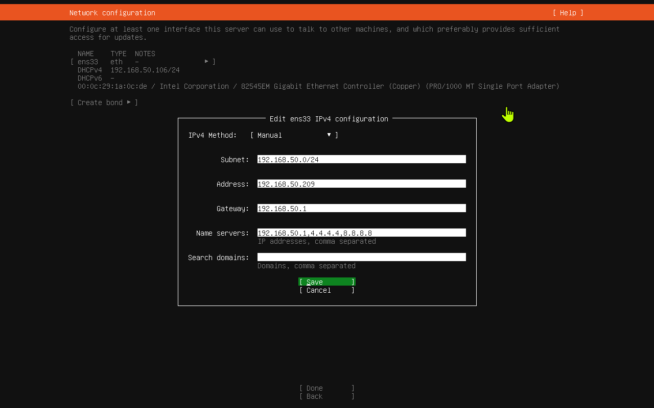 Ubuntu manual IPv4 address fields